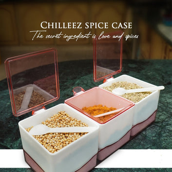 Chilleez Spice Case 4 Compartments Seasoning Box with Lid And Spoon